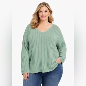 AnnieWear Sage Green Drop Shoulder Oversized Sweater XL Boho Knit Soft Girl